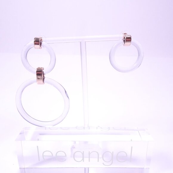 Lee Angel Light Lucite Gold Double Hoop Ball Uneven Drop Earrings NWT 110 - Picture 5 of 6